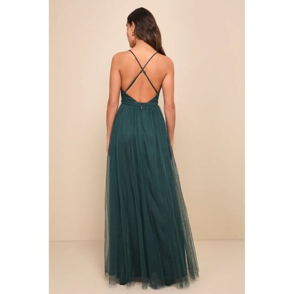 Lulus Rare Beauty Green Tulle Backless Maxi Size Large - Christmas Party Dress - Picture 2 of 10